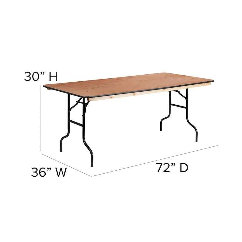 Mesa de banquete plegable de madera natural, rectangular, para 8 personas