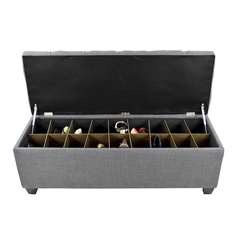 Banco de Almacenamiento de Zapatos Acolchado Gris de Diamante – Asiento para 2 Personas