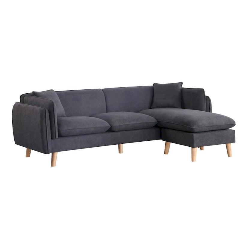 Seccional de tela naranja/gris oscuro/gris claro con chaise longue, multisillas