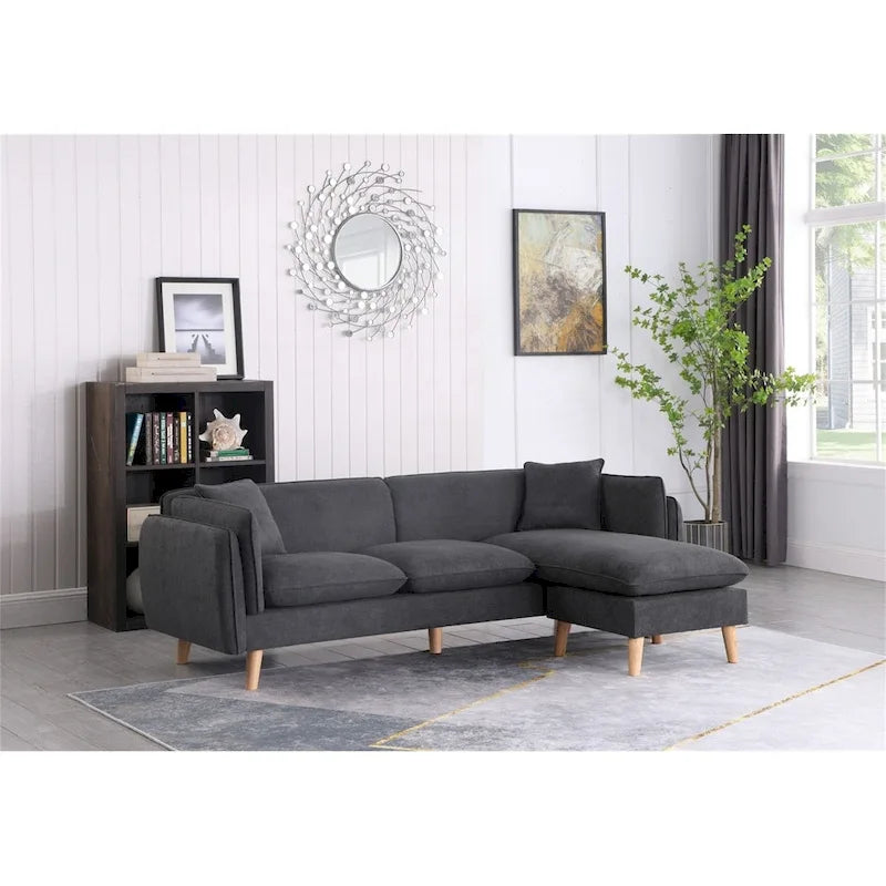 Seccional de tela naranja/gris oscuro/gris claro con chaise longue, multisillas