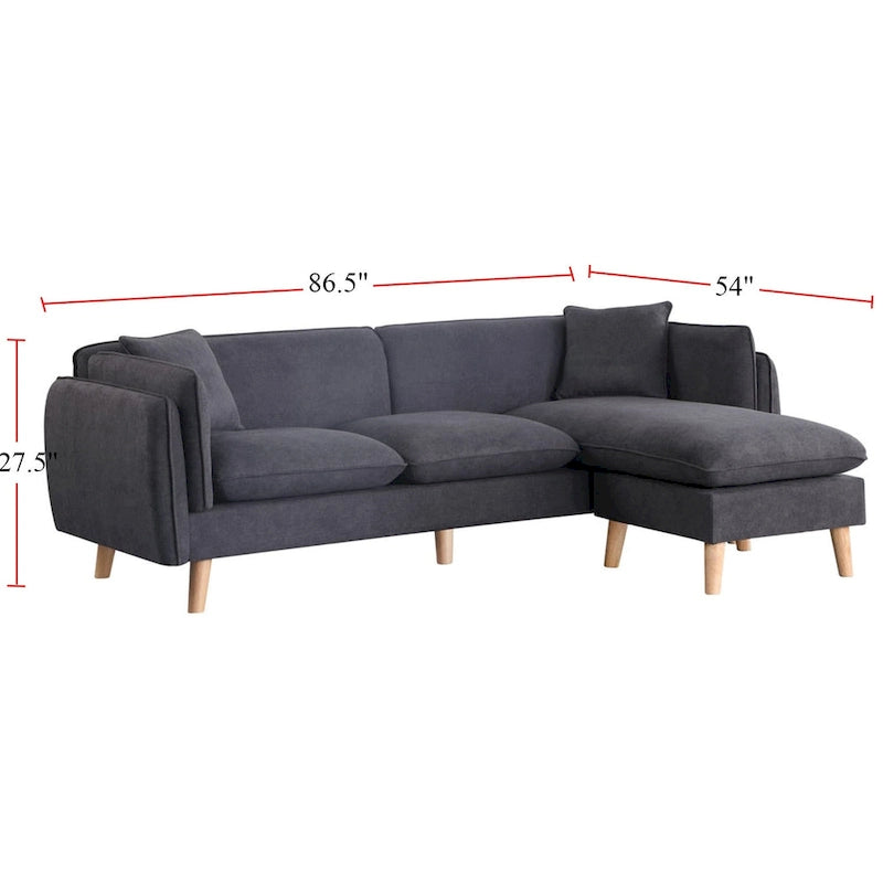 Seccional de tela naranja/gris oscuro/gris claro con chaise longue, multisillas