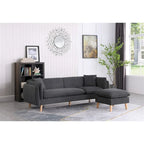 Seccional de tela naranja/gris oscuro/gris claro con chaise longue, multisillas