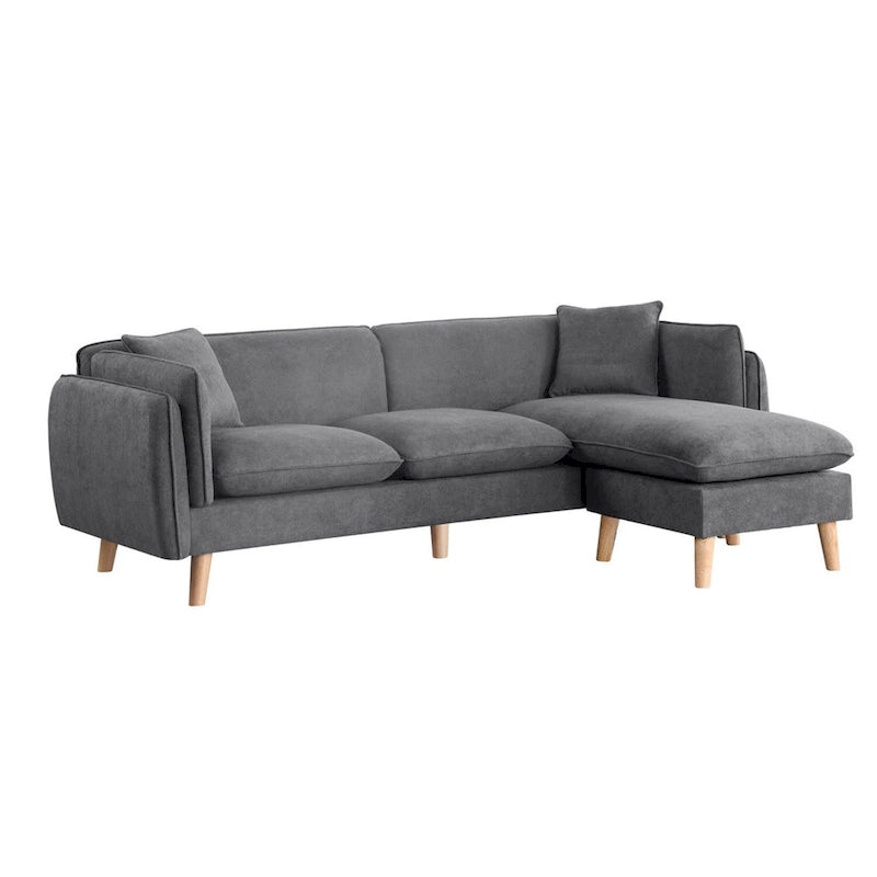Seccional de tela naranja/gris oscuro/gris claro con chaise longue, multisillas