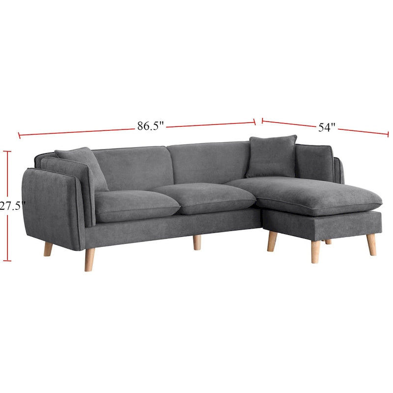 Seccional de tela naranja/gris oscuro/gris claro con chaise longue, multisillas
