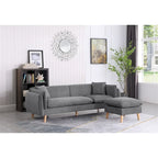 Seccional de tela naranja/gris oscuro/gris claro con chaise longue, multisillas