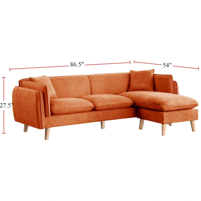 Seccional de tela naranja/gris oscuro/gris claro con chaise longue, multisillas