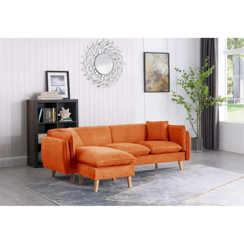 Seccional de tela naranja/gris oscuro/gris claro con chaise longue, multisillas