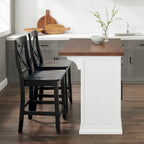 Isla de cocina con tapa de madera blanca y taburetes con respaldo en X, para 2 personas