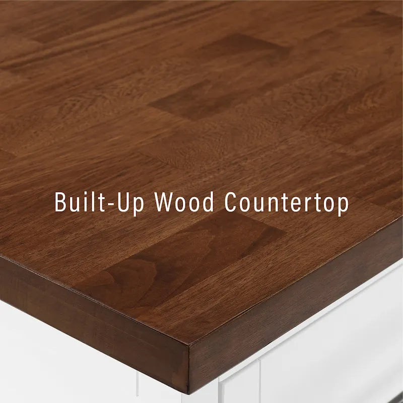 Isla de cocina con tapa de madera blanca y taburetes con respaldo en X, para 2 personas