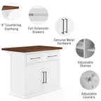 Isla de cocina con tapa de madera blanca y taburetes con respaldo en X, para 2 personas
