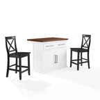 Isla de cocina con tapa de madera blanca y taburetes con respaldo en X, para 2 personas