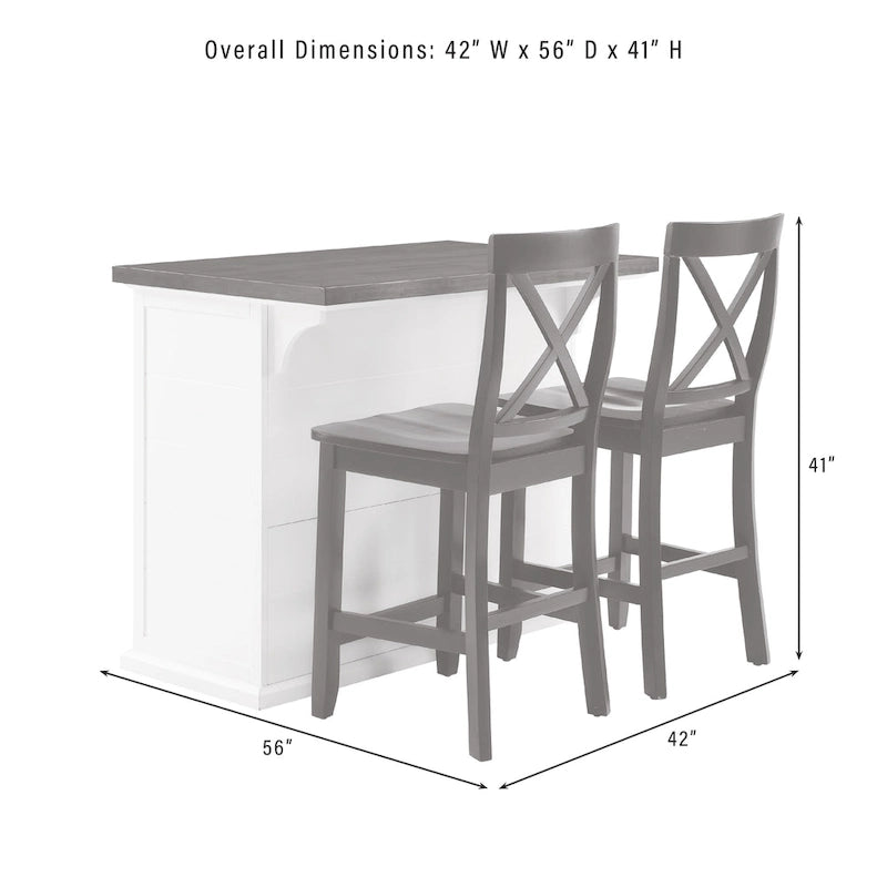 Isla de cocina con tapa de madera blanca y taburetes con respaldo en X, para 2 personas