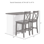 Isla de cocina con tapa de madera blanca y taburetes con respaldo en X, para 2 personas