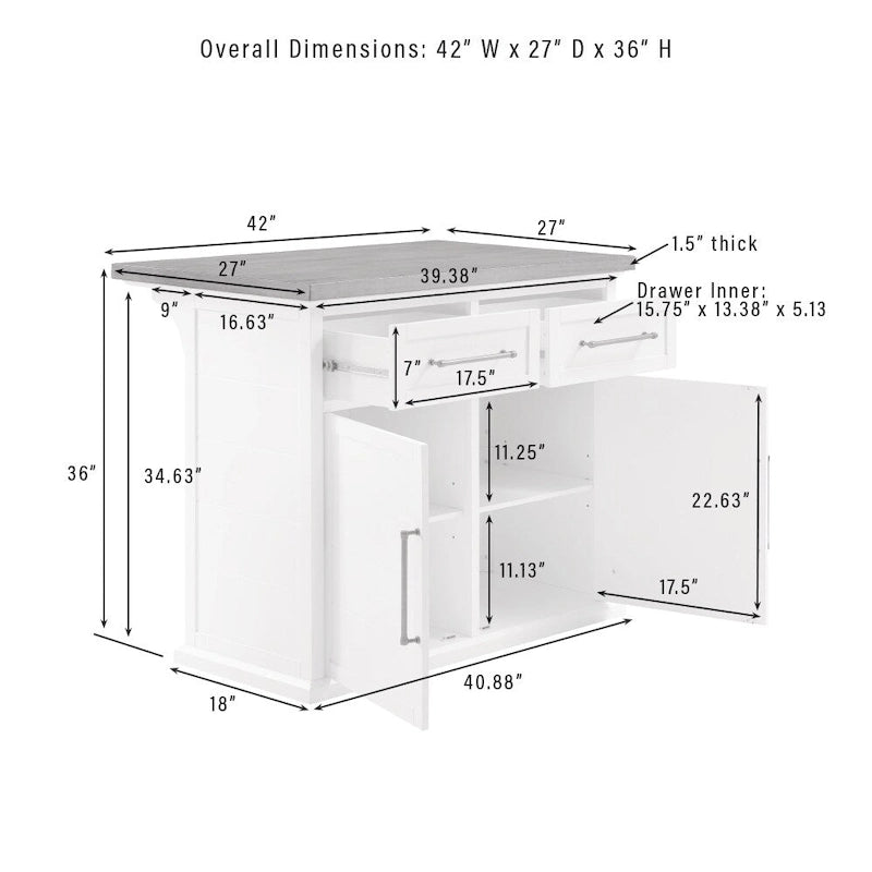 Isla de cocina con tapa de madera blanca y taburetes con respaldo en X, para 2 personas