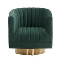 Sillón giratorio cilíndrico tapizado en canales Forest Green/Navy/Taupe y dorado, individual