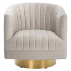 Sillón giratorio cilíndrico tapizado en canales Forest Green/Navy/Taupe y dorado, individual