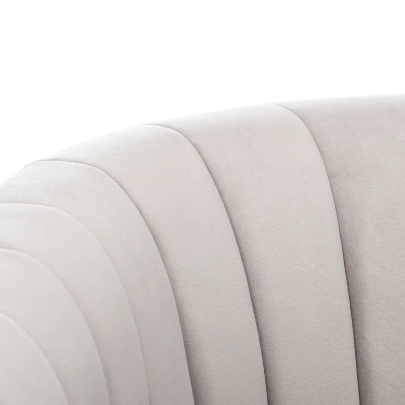 Sillón giratorio cilíndrico tapizado en canales Forest Green/Navy/Taupe y dorado, individual