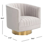 Sillón giratorio cilíndrico tapizado en canales Forest Green/Navy/Taupe y dorado, individual