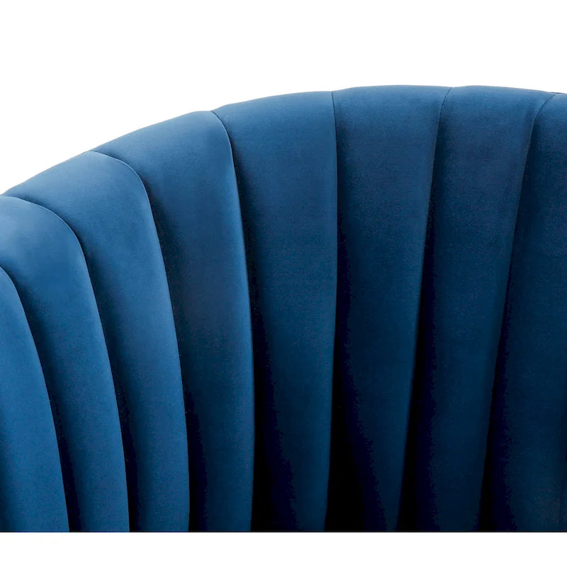 Sillón giratorio cilíndrico tapizado en canales Forest Green/Navy/Taupe y dorado, individual