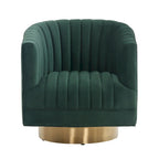 Sillón giratorio cilíndrico tapizado en canales Forest Green/Navy/Taupe y dorado, individual