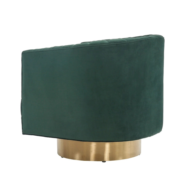Sillón giratorio cilíndrico tapizado en canales Forest Green/Navy/Taupe y dorado, individual