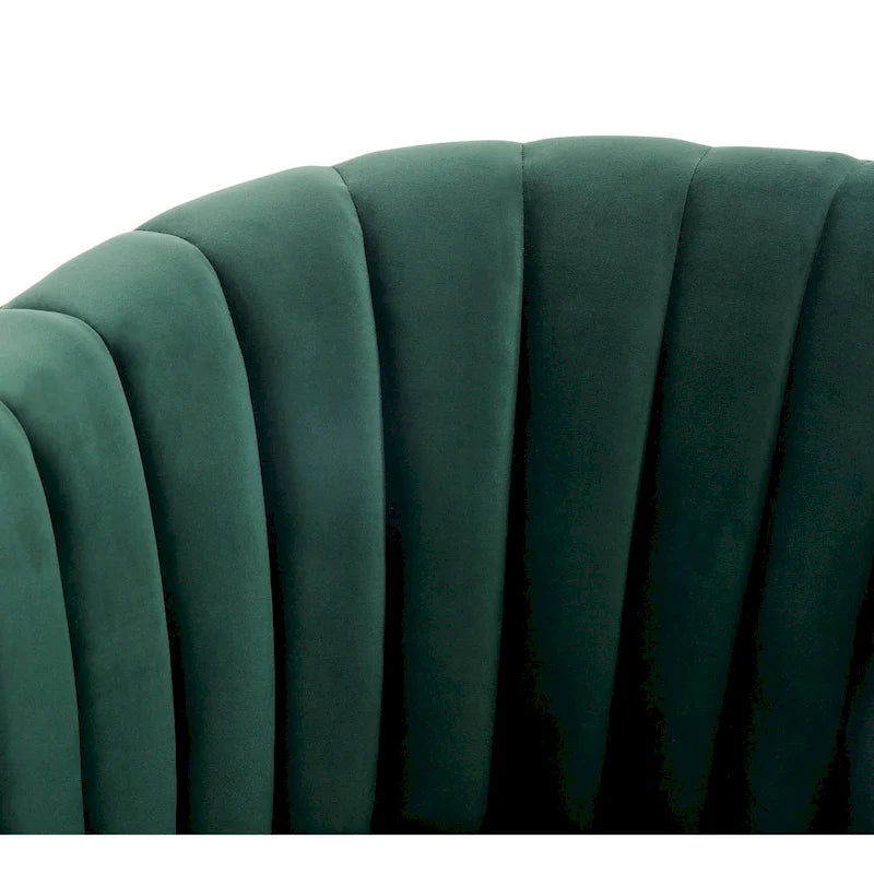 Sillón giratorio cilíndrico tapizado en canales Forest Green/Navy/Taupe y dorado, individual