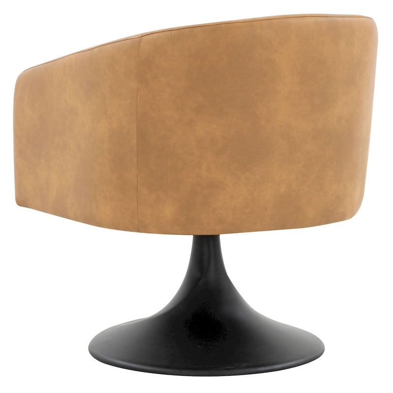 Silla con pedestal Tela - Negro / Marrón claro, Cuero vegano, Asiento individual