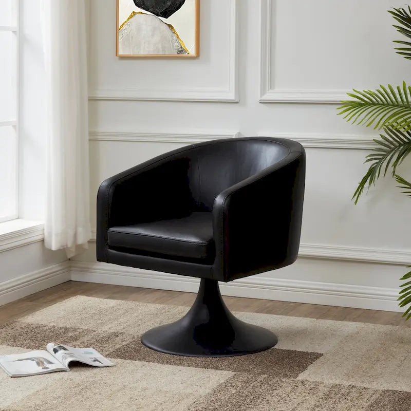Silla con pedestal Tela - Negro / Marrón claro, Cuero vegano, Asiento individual