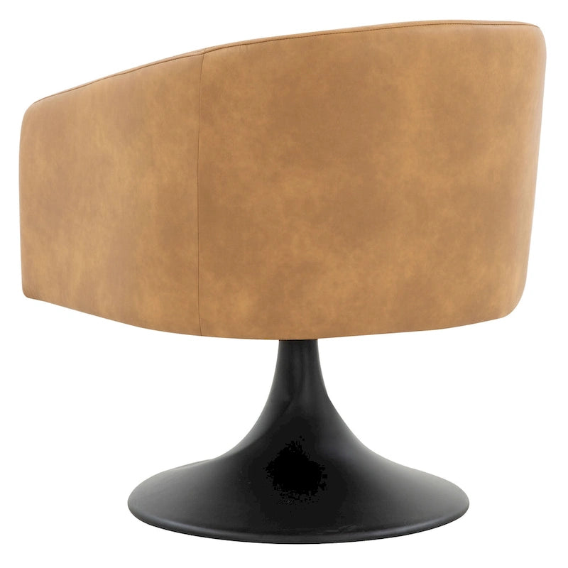 Silla con pedestal Tela - Negro / Marrón claro, Cuero vegano, Asiento individual