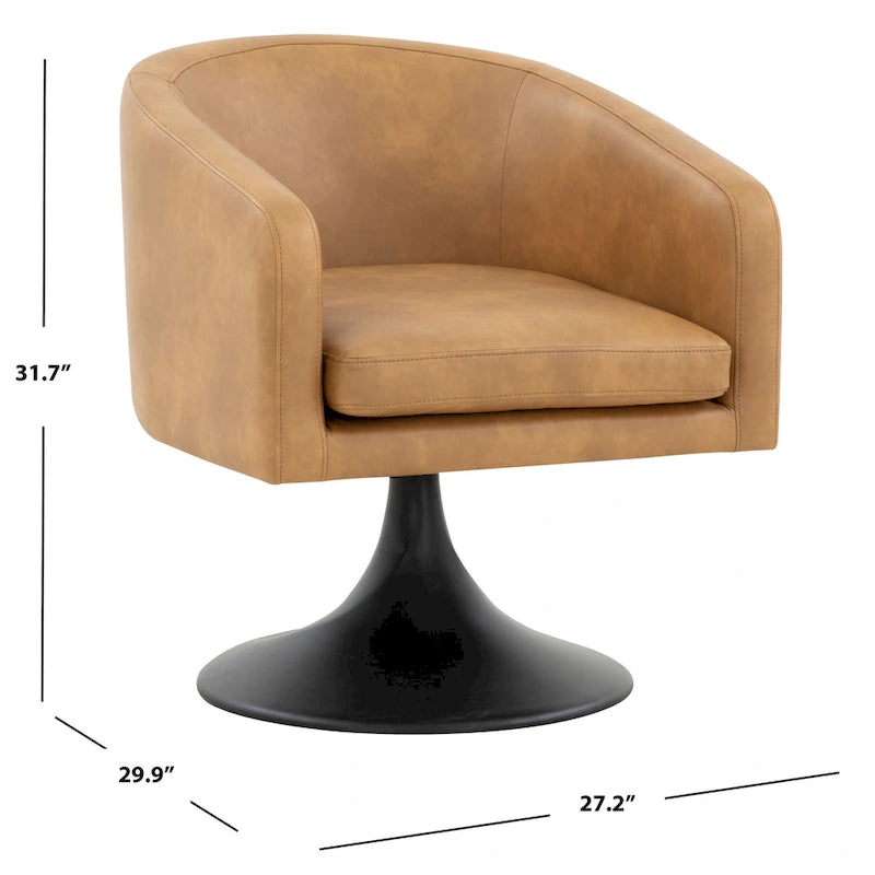 Silla con pedestal Tela - Negro / Marrón claro, Cuero vegano, Asiento individual