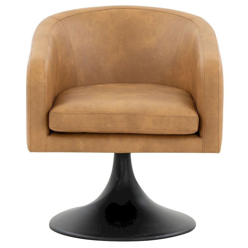 Silla con pedestal Tela - Negro / Marrón claro, Cuero vegano, Asiento individual