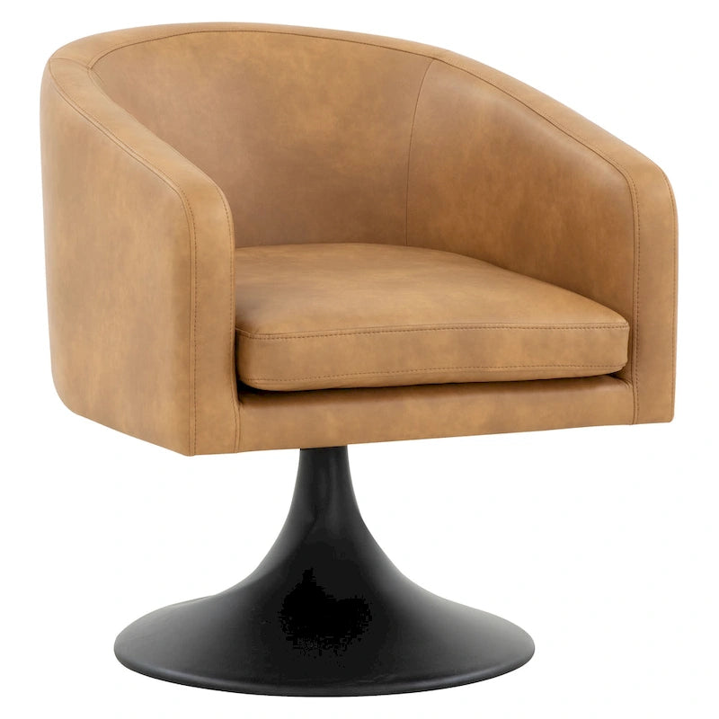 Silla con pedestal Tela - Negro / Marrón claro, Cuero vegano, Asiento individual