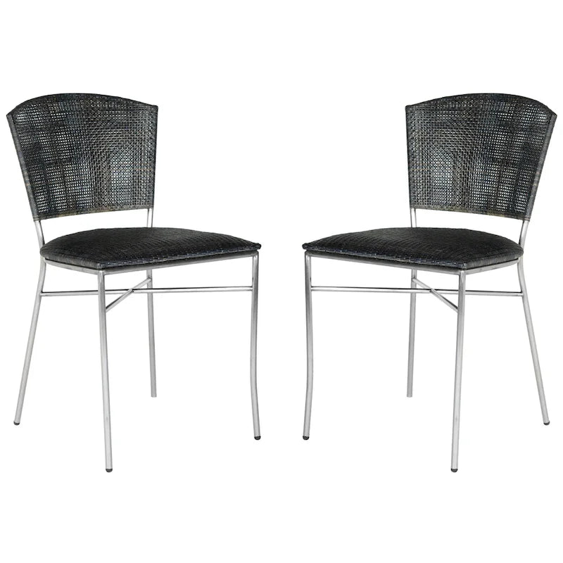 Silla de Comedor de Ratán Tejido Negro y Plateado, Juego de 2
