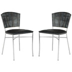 Silla de Comedor de Ratán Tejido Negro y Plateado, Juego de 2