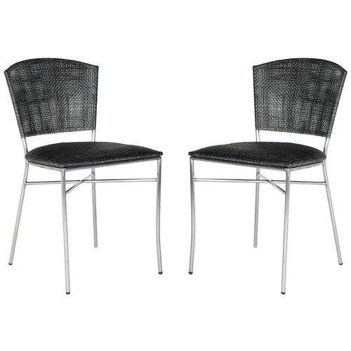 Silla de Comedor de Ratán Tejido Negro y Plateado, Juego de 2