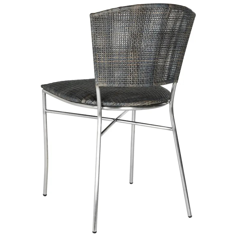 Silla de Comedor de Ratán Tejido Negro y Plateado, Juego de 2