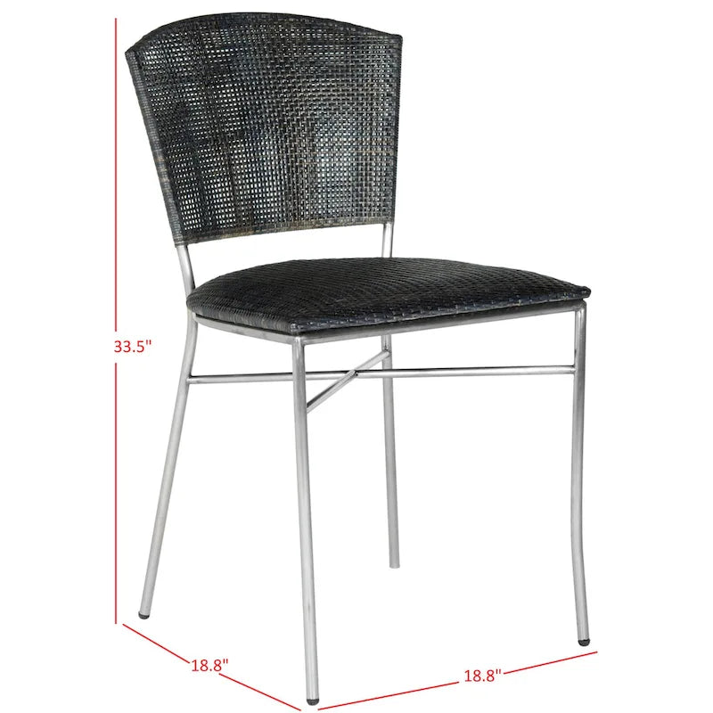 Silla de Comedor de Ratán Tejido Negro y Plateado, Juego de 2