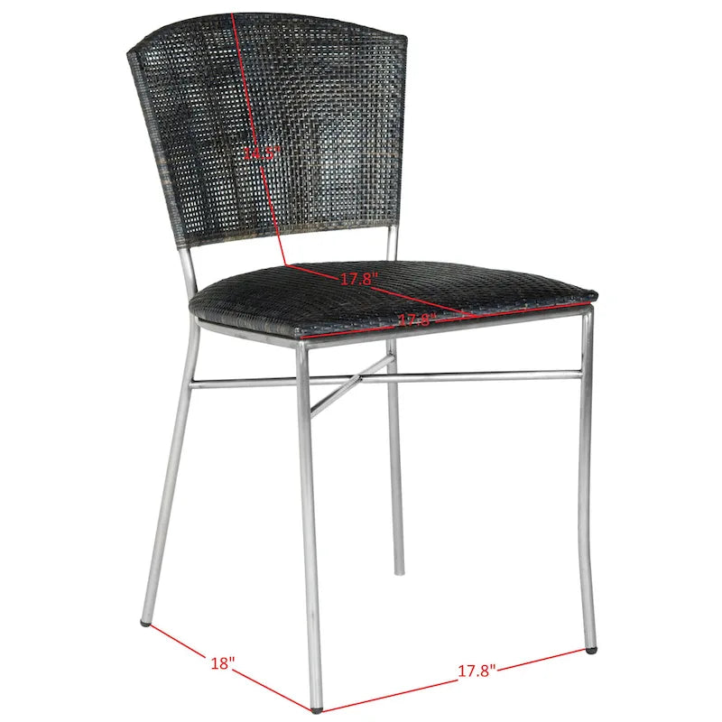 Silla de Comedor de Ratán Tejido Negro y Plateado, Juego de 2