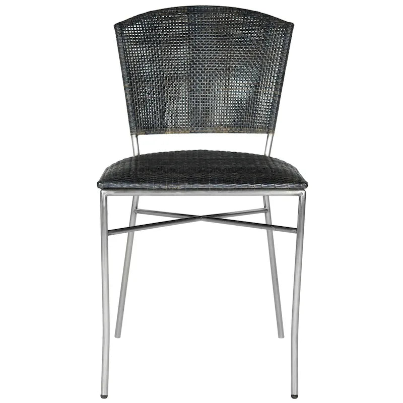 Silla de Comedor de Ratán Tejido Negro y Plateado, Juego de 2