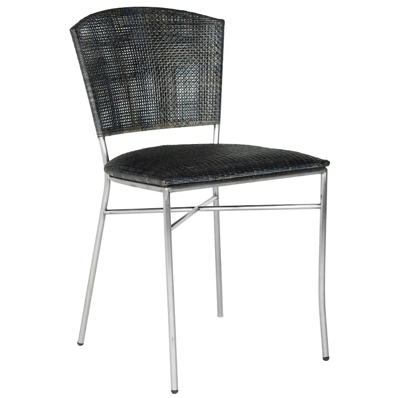Silla de Comedor de Ratán Tejido Negro y Plateado, Juego de 2