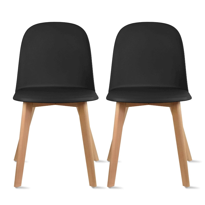 Silla auxiliar de comedor sin brazos, negra/gris/blanca, de plástico y madera, juego de 2
