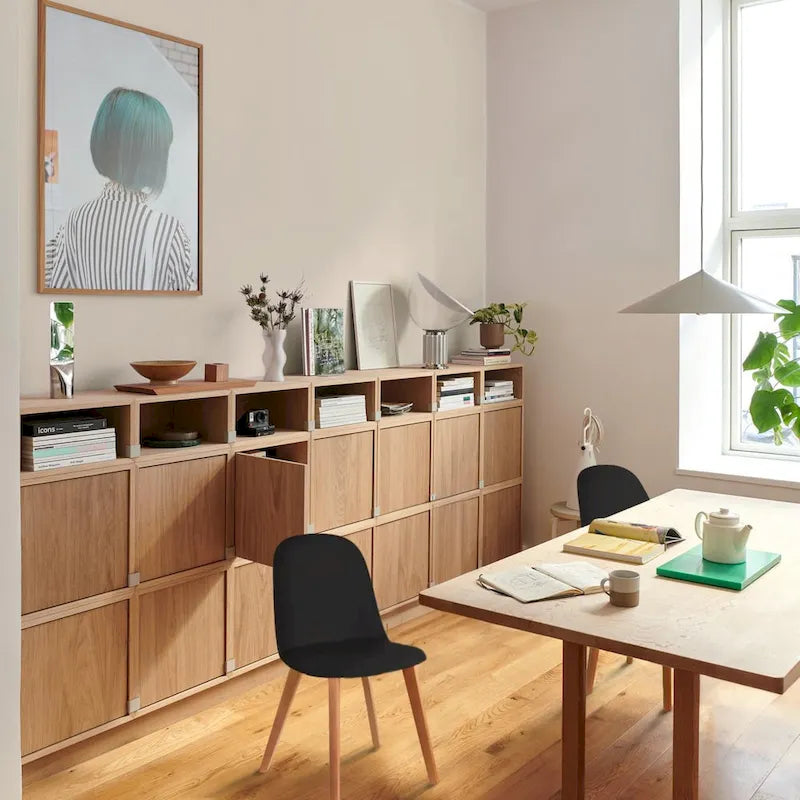 Silla auxiliar de comedor sin brazos, negra/gris/blanca, de plástico y madera, juego de 2