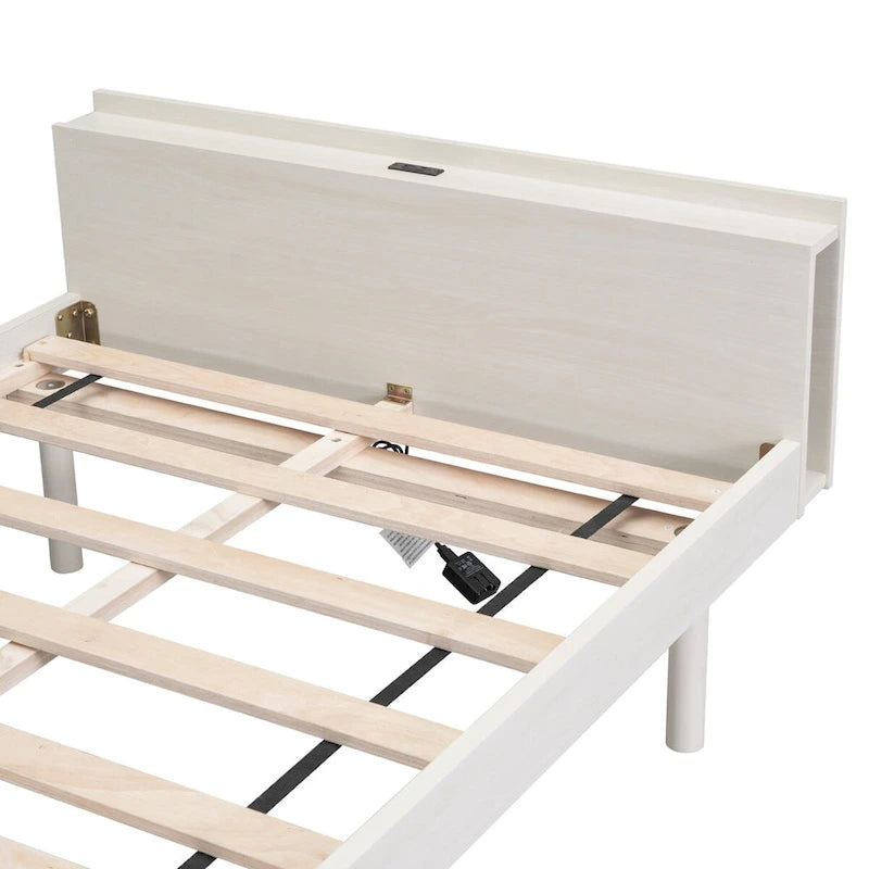 Marco de cama tipo plataforma individual con puertos USB