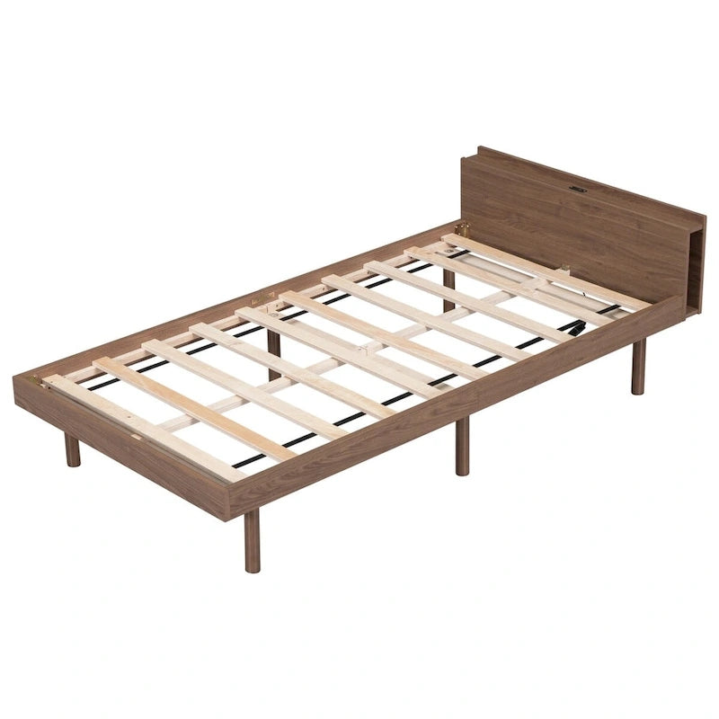 Marco de cama tipo plataforma individual con puertos USB