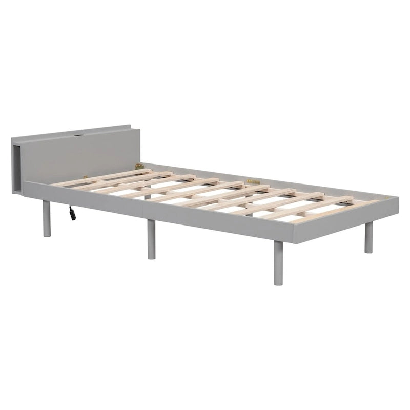 Marco de cama tipo plataforma individual con puertos USB