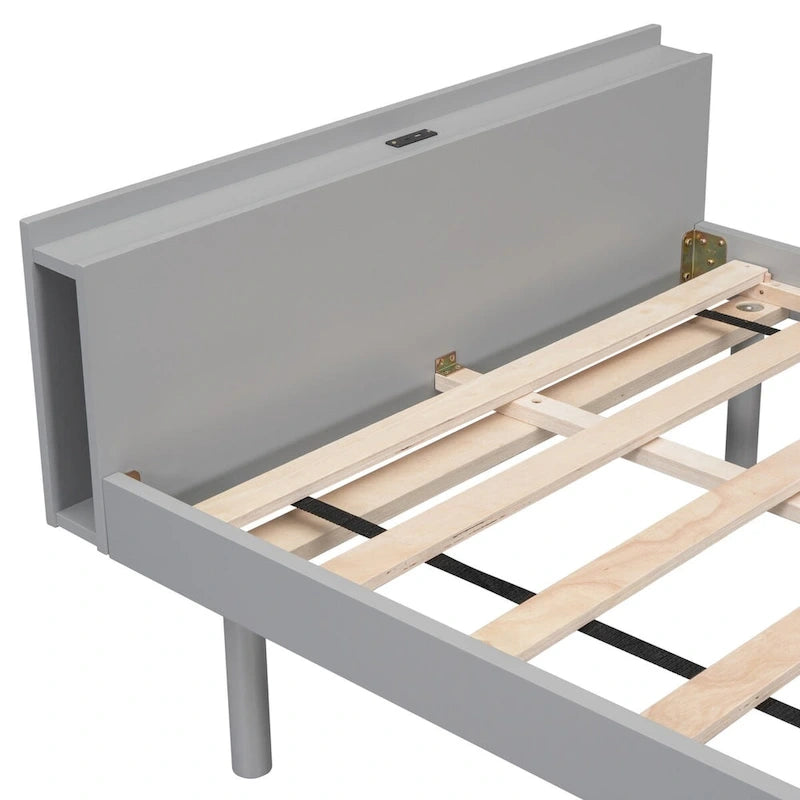 Marco de cama tipo plataforma individual con puertos USB