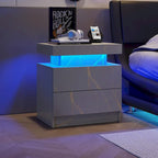 Mesita de Noche con LED Multicolor (Gris/Azul/Negro/Rosa/Blanco) y 2 Cajones – Un Solo Uso