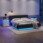 Mesita de Noche con LED Multicolor (Gris/Azul/Negro/Rosa/Blanco) y 2 Cajones – Un Solo Uso