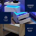 Mesita de Noche con LED Multicolor (Gris/Azul/Negro/Rosa/Blanco) y 2 Cajones – Un Solo Uso