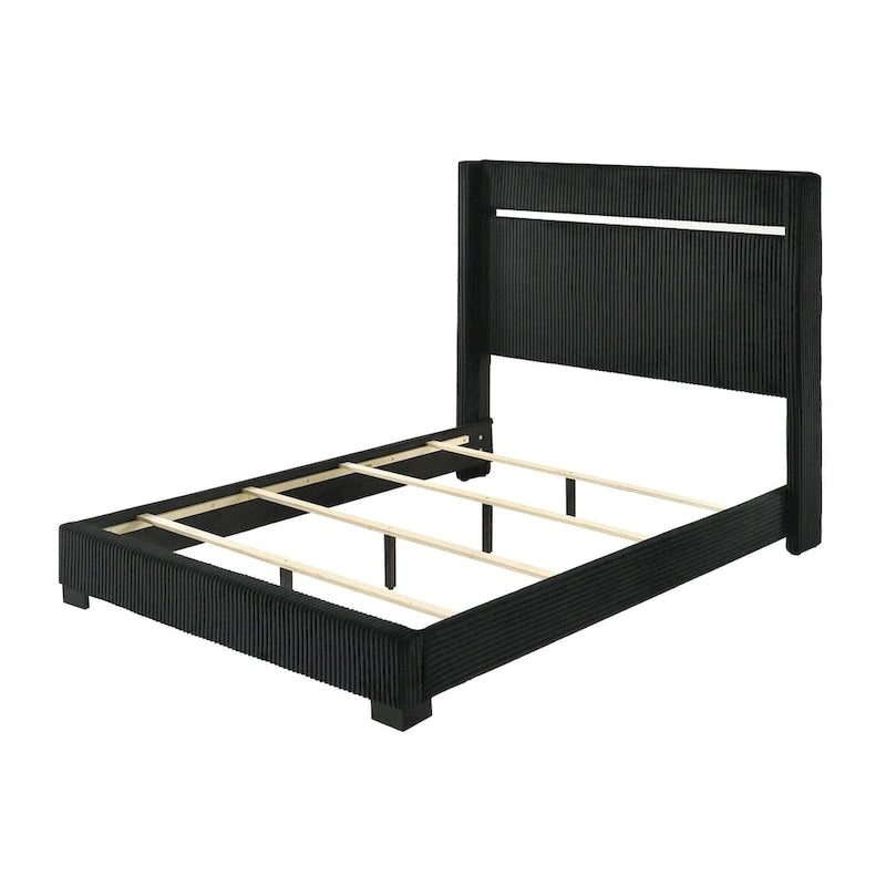 Juego de dormitorio Pedro de 3 piezas con panel tapizado en terciopelo negro